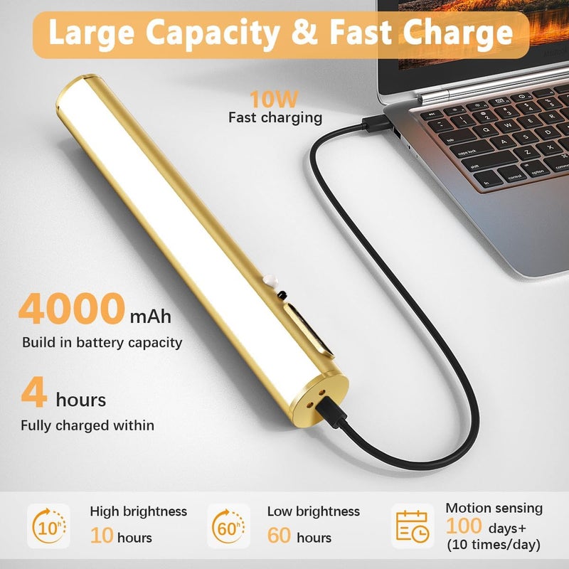 Hapfish Motion Sensor Battery Operated Wall Sconce, Wireless Picture Lights for Wall, Rechargeable Magnetic Art Lighting with Remote Control, Battery Picture Light for Poster Dartboard Mirror – Gold - Image 3